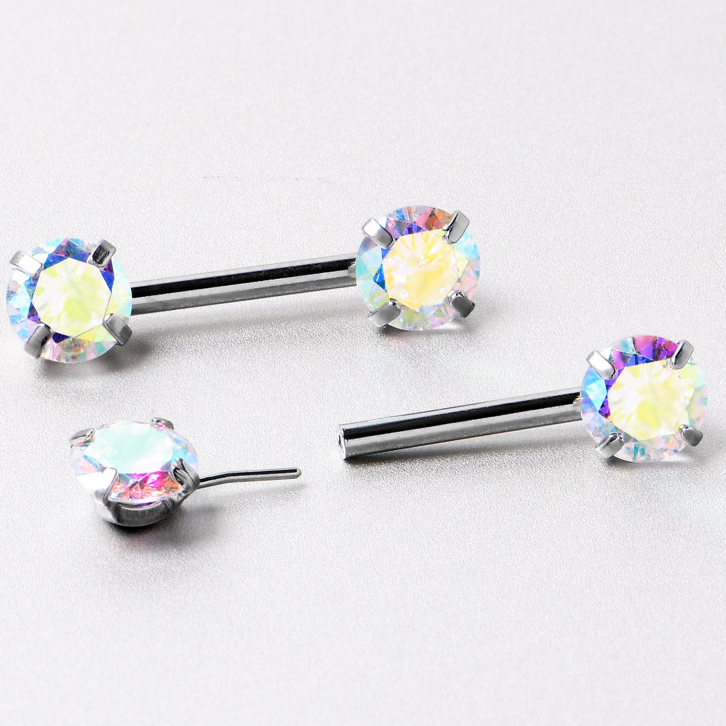 14G 1/2 Aurora CZ Gem Threadless Barbell Nipple Ring Set