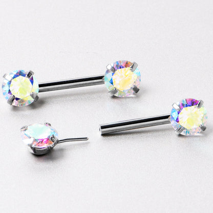 14G 1/2 Aurora CZ Gem Threadless Barbell Nipple Ring Set