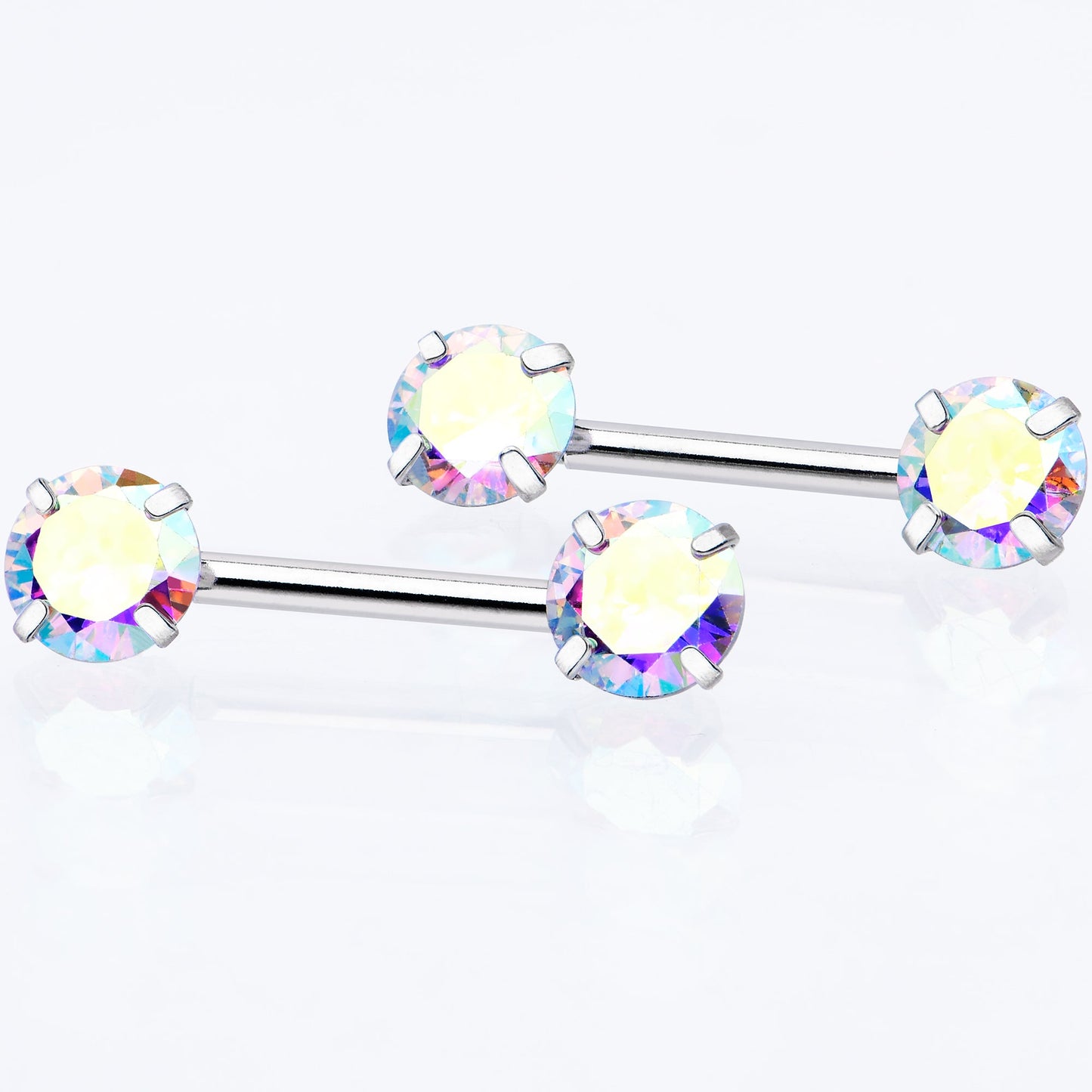 14G 1/2 Aurora CZ Gem Threadless Barbell Nipple Ring Set