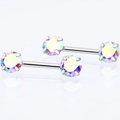 14G 1/2 Aurora CZ Gem Threadless Barbell Nipple Ring Set