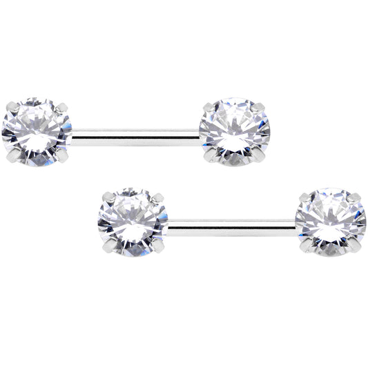14G 1/2 Clear CZ Gem Threadless Barbell Nipple Ring Set