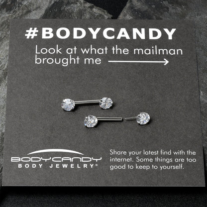 14G 1/2 Clear CZ Gem Threadless Barbell Nipple Ring Set