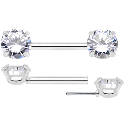 14G 1/2 Clear CZ Gem Threadless Barbell Nipple Ring Set