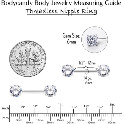 14G 1/2 Clear CZ Gem Threadless Barbell Nipple Ring Set
