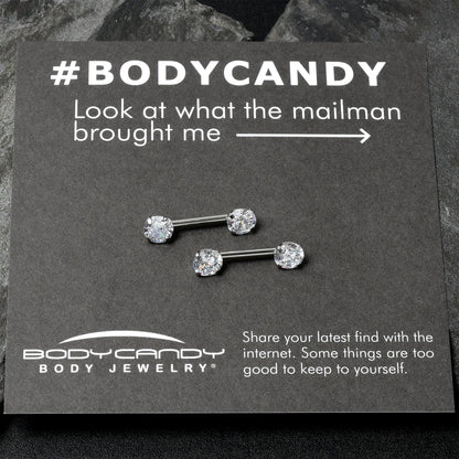 14G 1/2 Clear CZ Gem Threadless Barbell Nipple Ring Set