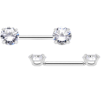 14G 1/2 Clear CZ Gem Threadless Barbell Nipple Ring Set