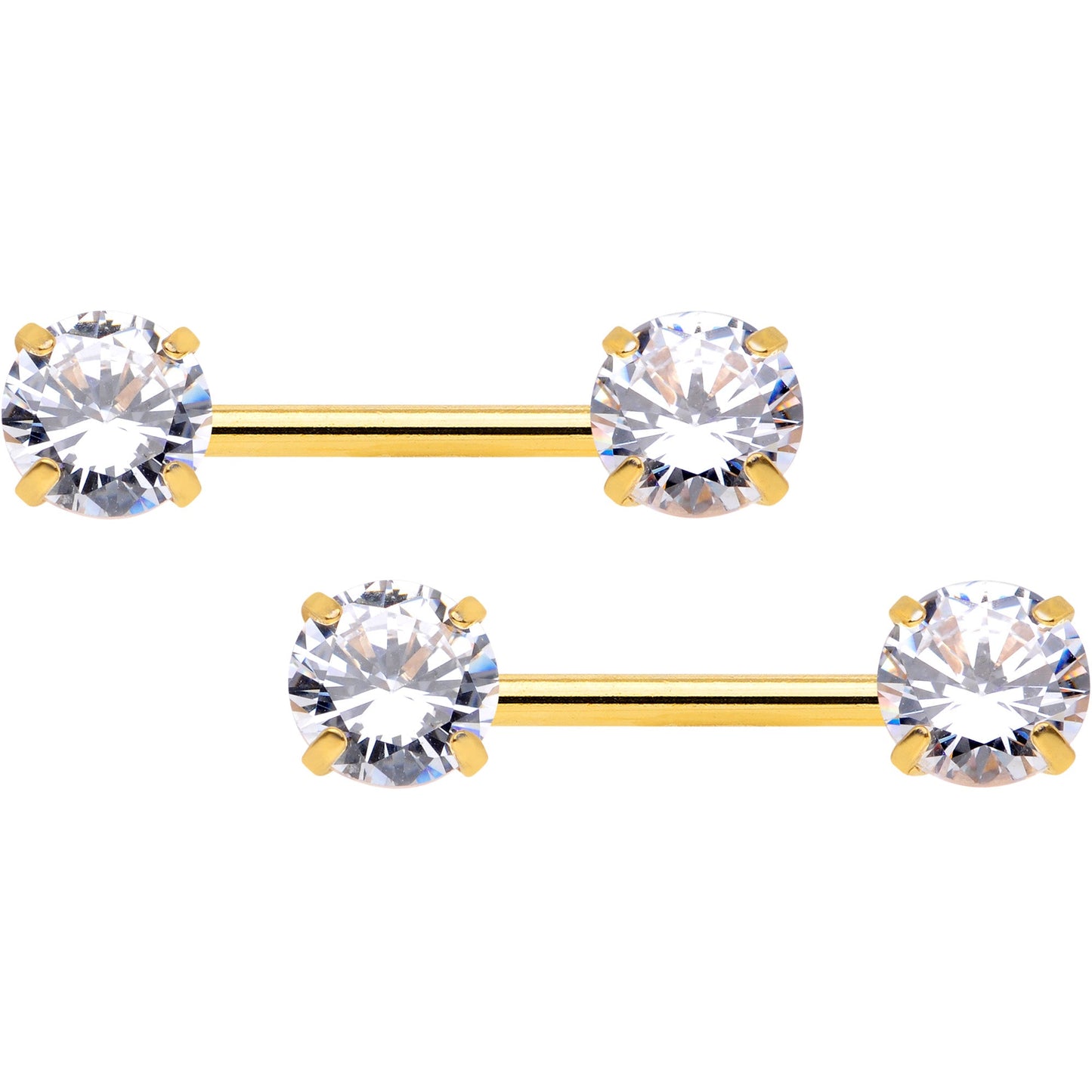 14G 1/2 Clear CZ Gem Gold Tone Threadless Nipple Ring Set