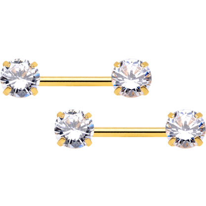 14G 1/2 Clear CZ Gem Gold Tone Threadless Nipple Ring Set