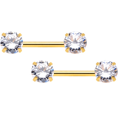 14G 1/2 Clear CZ Gem Gold Tone Threadless Nipple Ring Set