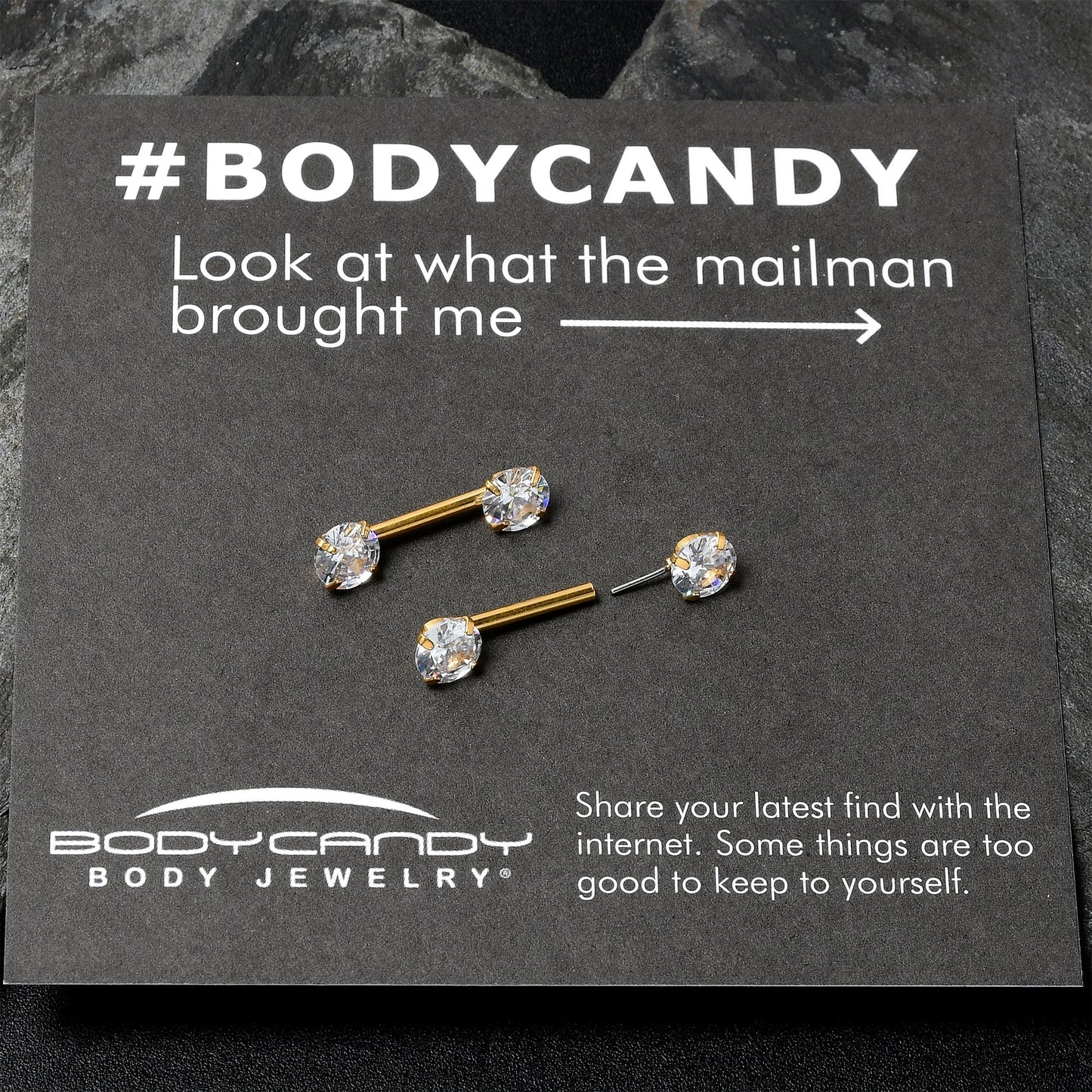 14G 1/2 Clear CZ Gem Gold Tone Threadless Nipple Ring Set