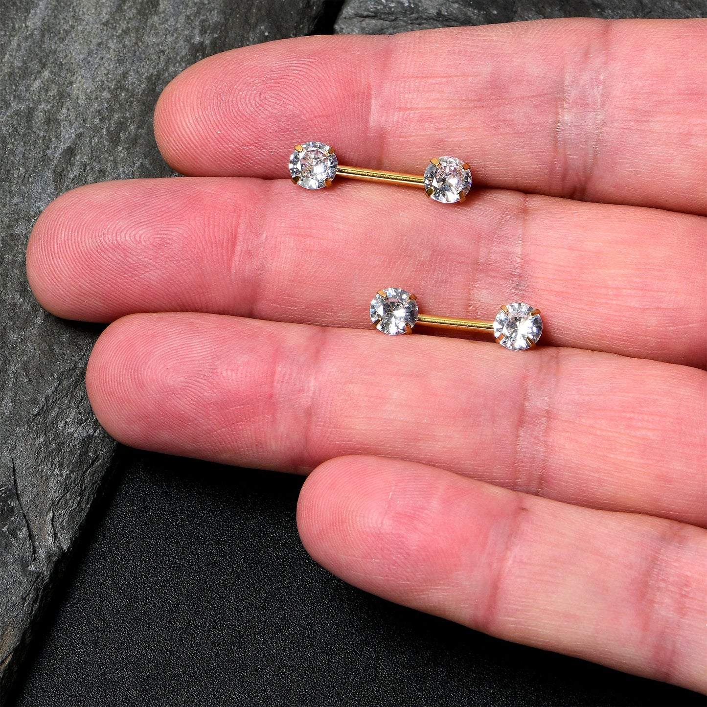 14G 1/2 Clear CZ Gem Gold Tone Threadless Nipple Ring Set