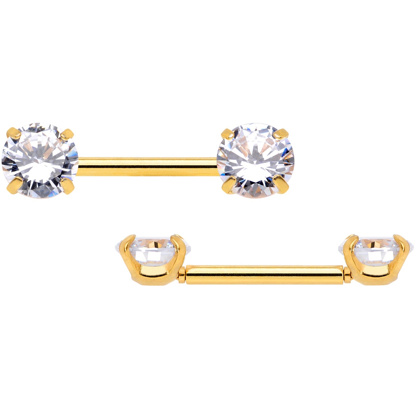 14G 1/2 Clear CZ Gem Gold Tone Threadless Nipple Ring Set