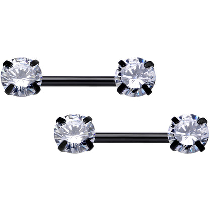 14G 1/2 Clear CZ Gem Black Threadless Barbell Nipple Ring Set