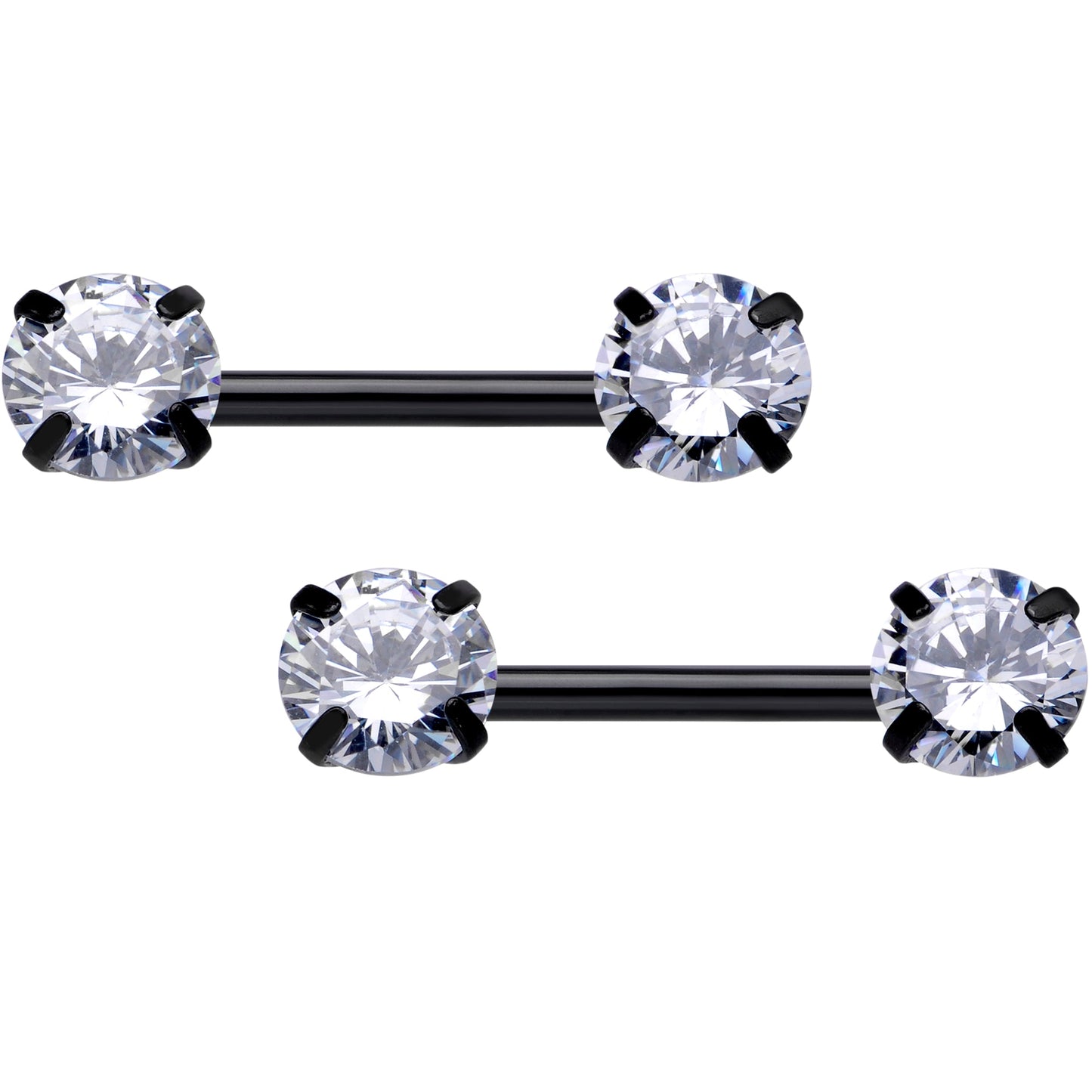 14G 1/2 Clear CZ Gem Black Threadless Barbell Nipple Ring Set