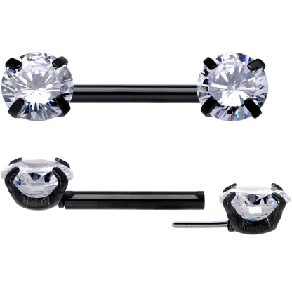 14G 1/2 Clear CZ Gem Black Threadless Barbell Nipple Ring Set