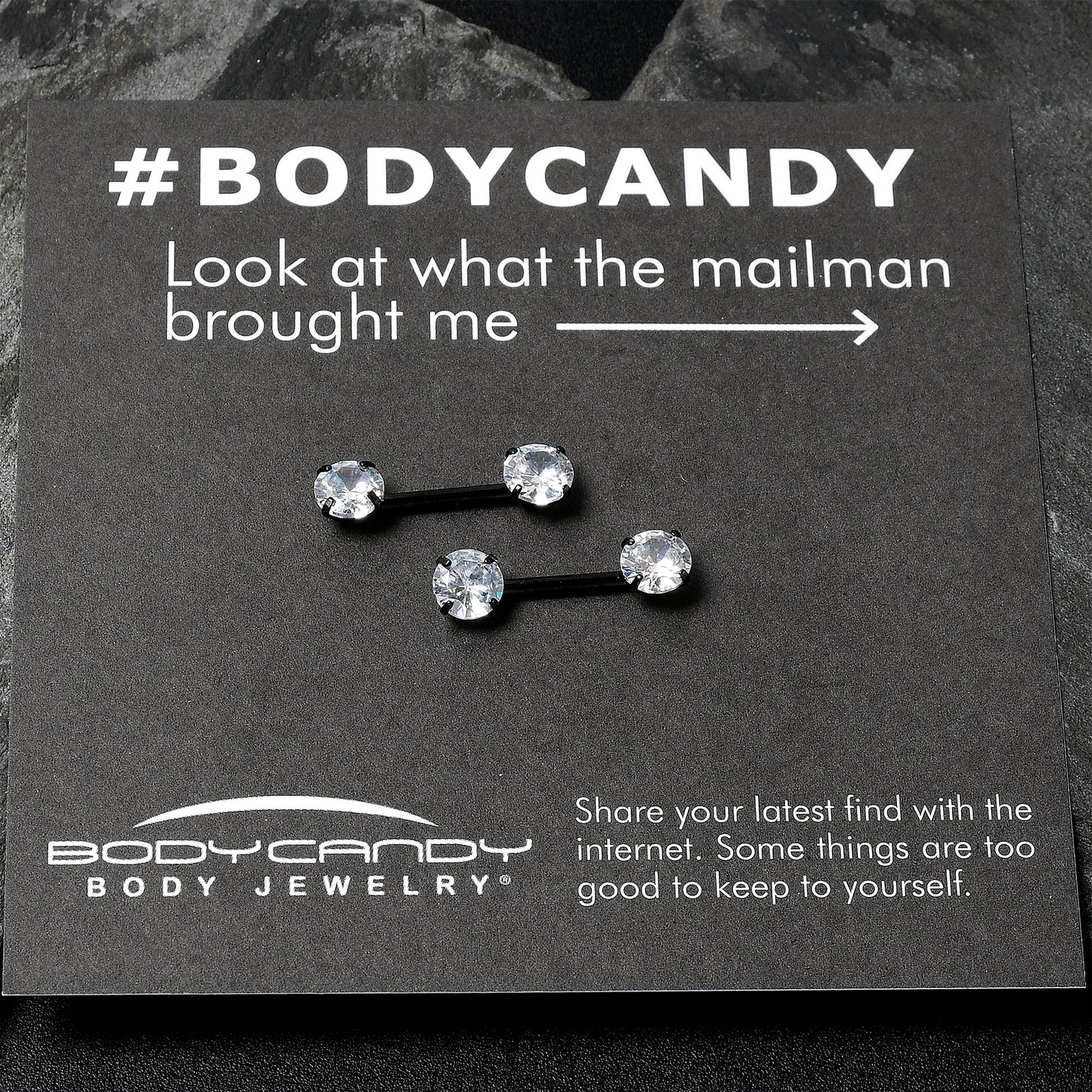 14G 1/2 Clear CZ Gem Black Threadless Barbell Nipple Ring Set