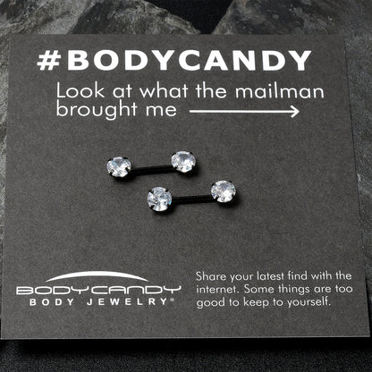 14G 1/2 Clear CZ Gem Black Threadless Barbell Nipple Ring Set