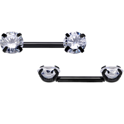 14G 1/2 Clear CZ Gem Black Threadless Barbell Nipple Ring Set
