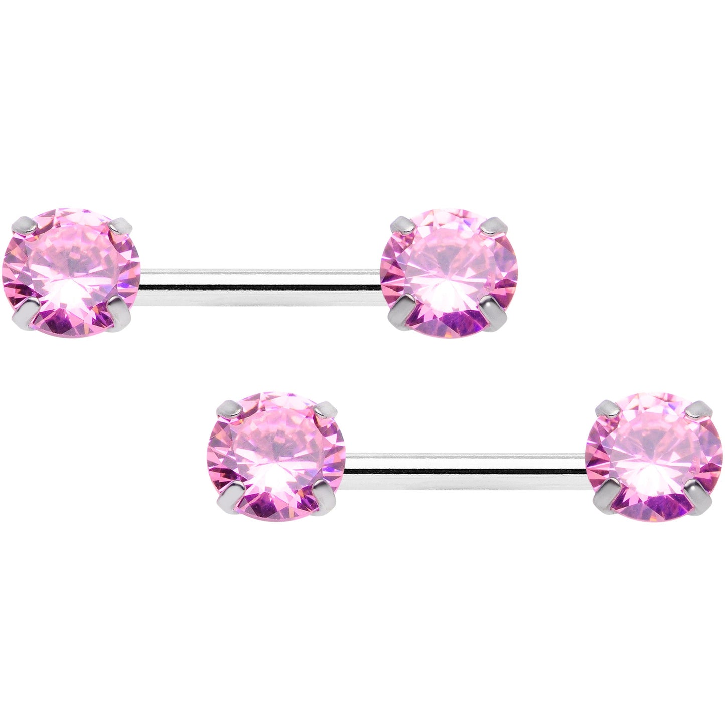 14G 1/2 Pink CZ Gem Threadless Barbell Nipple Ring Set