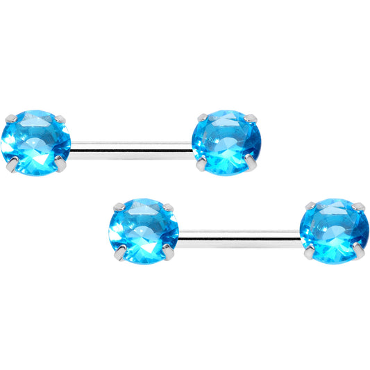 14G 1/2 Aqua CZ Gem Threadless Barbell Nipple Ring Set