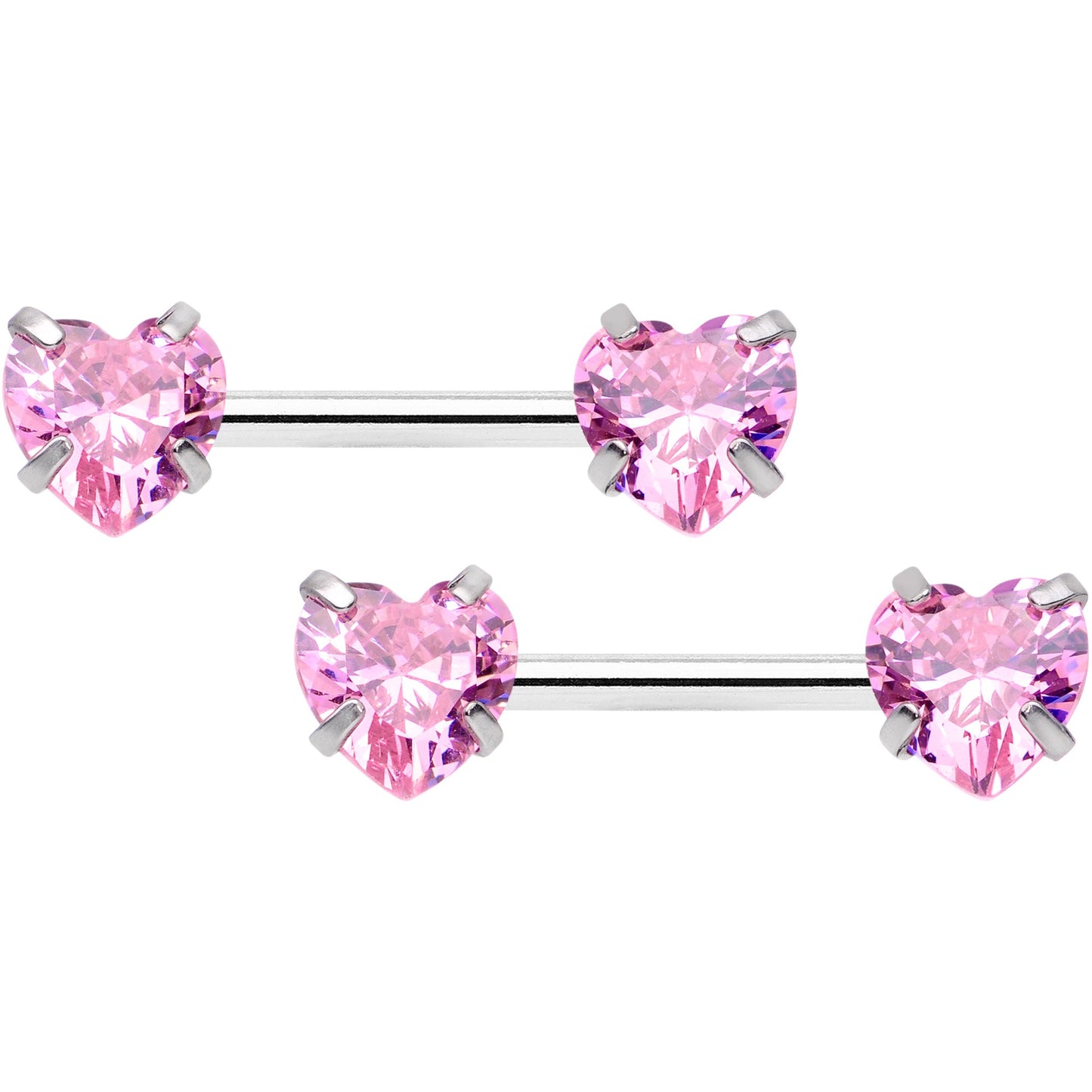 14G 1/2 Pink CZ Gem Heart Threadless Barbell Nipple Ring Set
