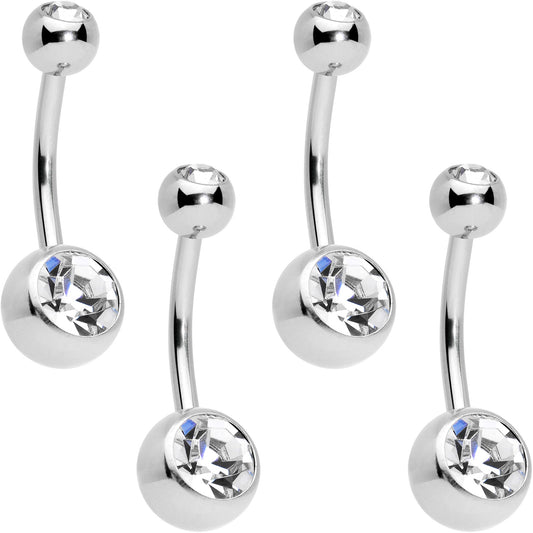 Clear CZ Gem Internally Threaded Simple Belly Ring Set of 4