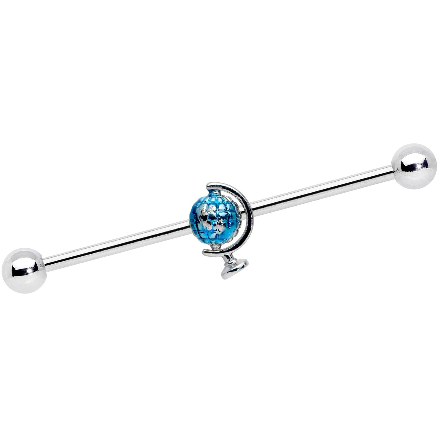14G Blue Globe Planet Earth Industrial Barbell 38mm