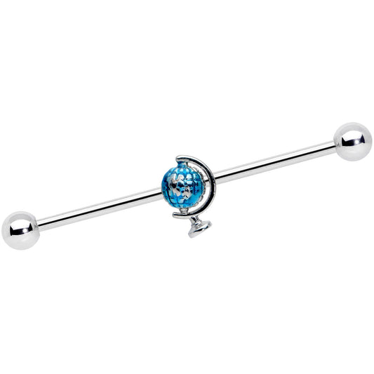 14G Blue Globe Planet Earth Industrial Barbell 38mm