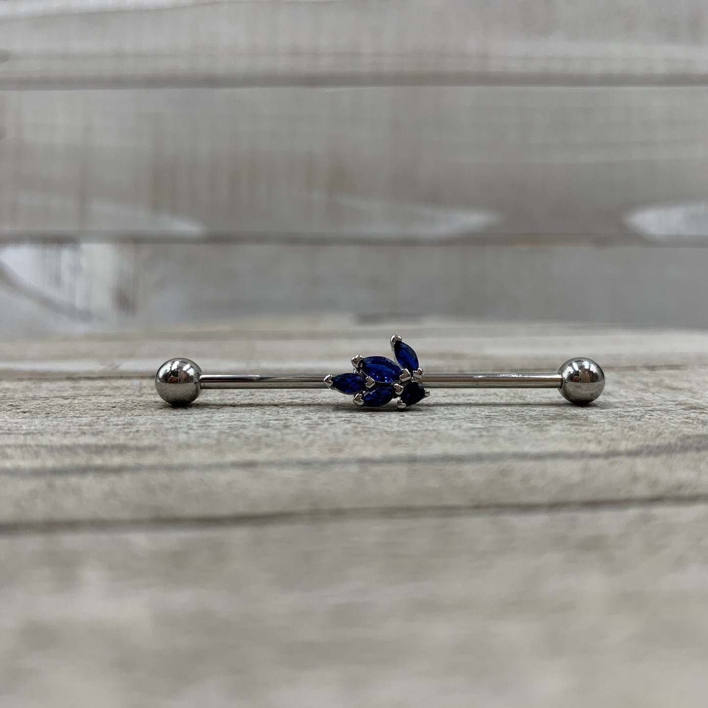 14G Blue Gem Leaf Cluster Industrial Barbell 38mm