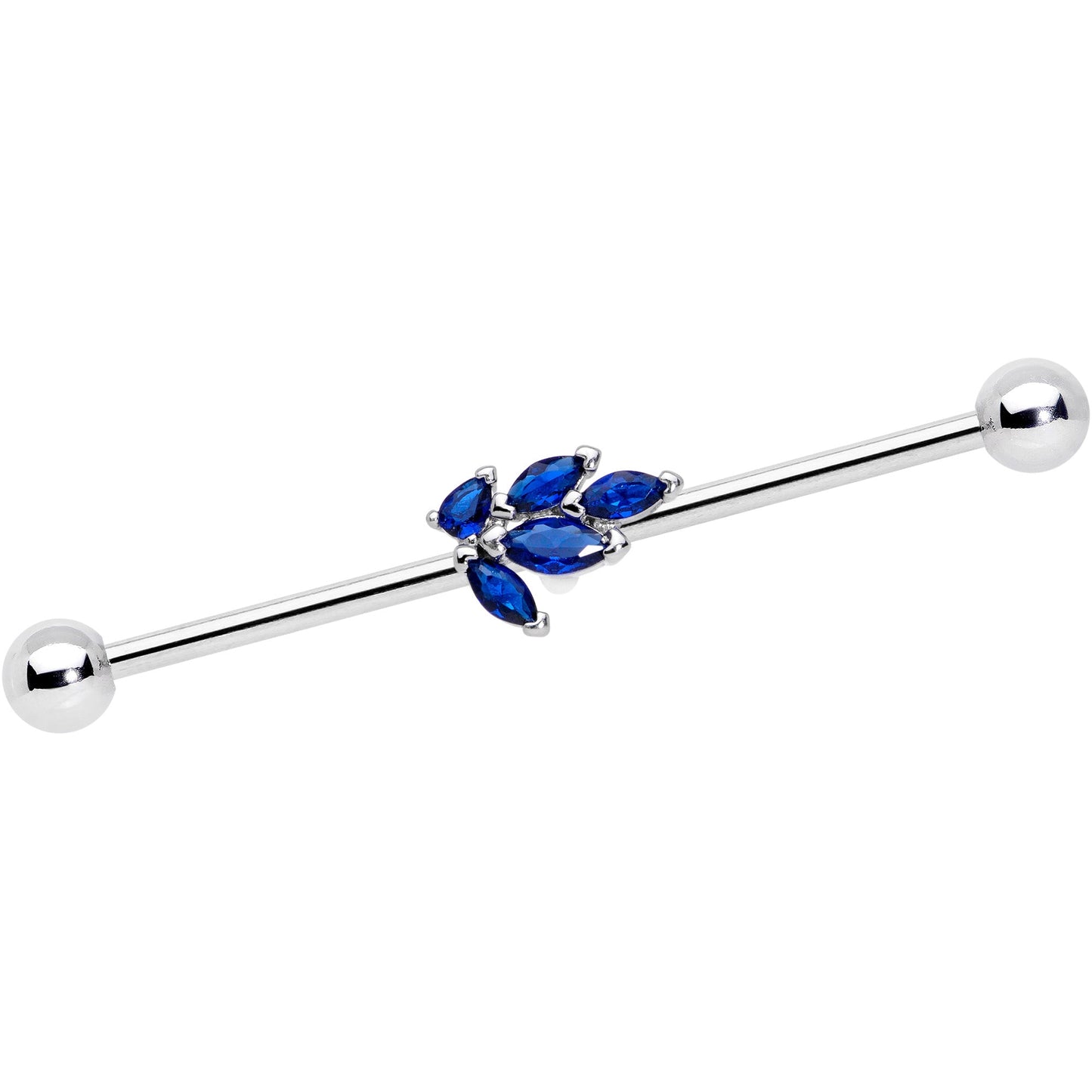 14G Blue Gem Leaf Cluster Industrial Barbell 38mm