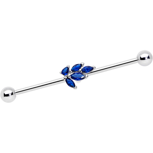 14G Blue Gem Leaf Cluster Industrial Barbell 38mm