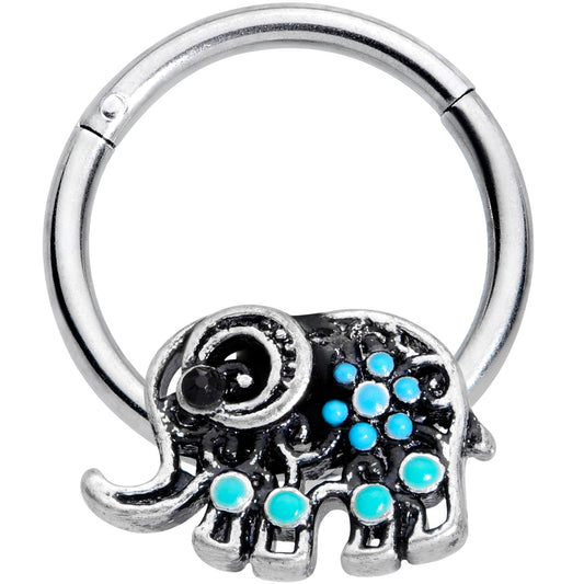 16G 3/8 Aqua Orb Curvy Elephant Hinged Segment Ring