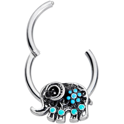 16G 3/8 Aqua Orb Curvy Elephant Hinged Segment Ring