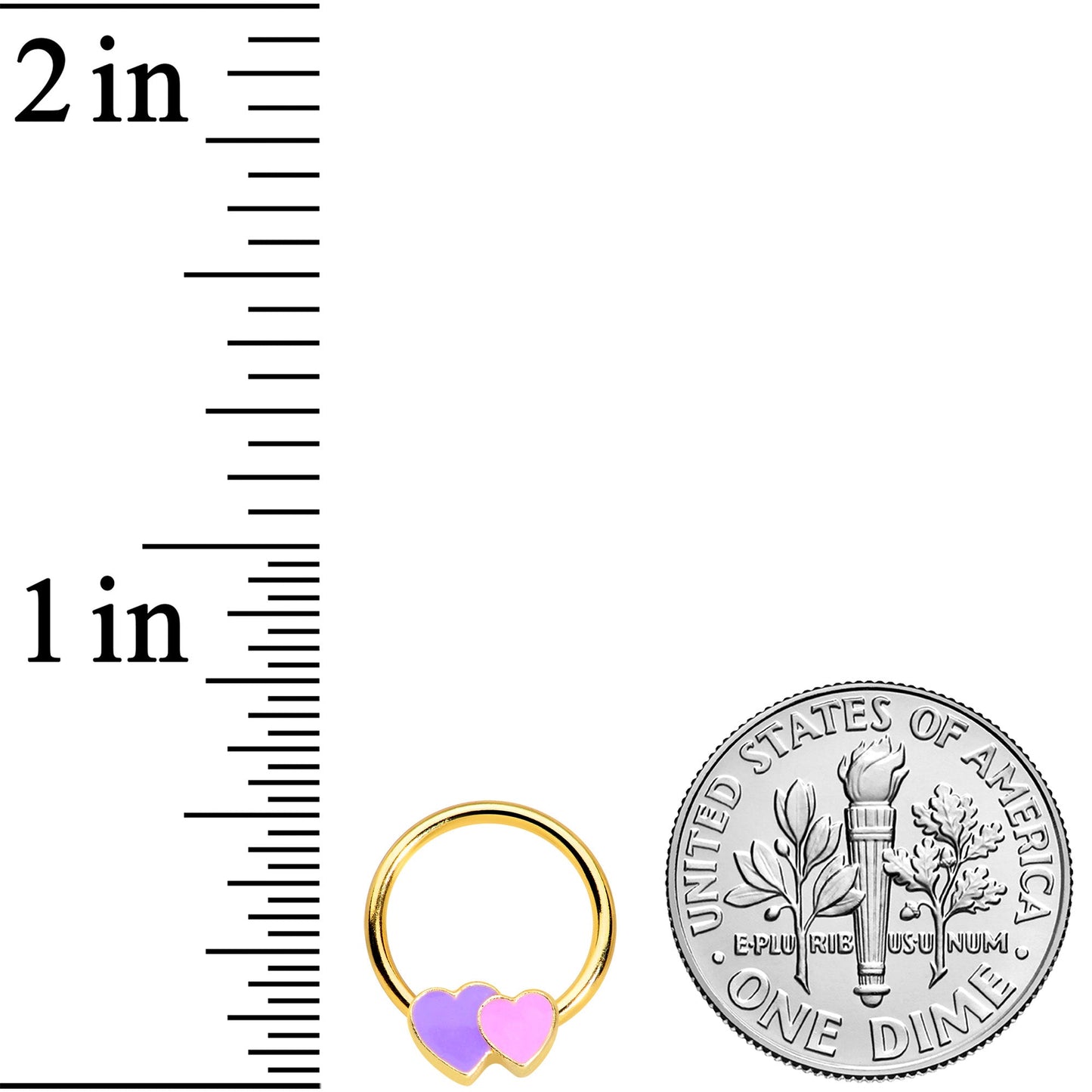 16G 3/8 Gold Tone Purple Hearts BCR Captive Ring