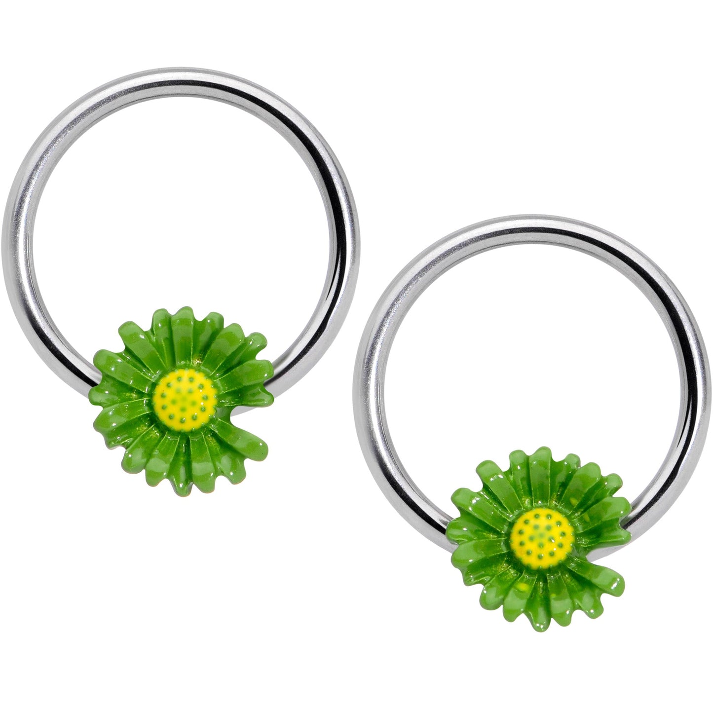 14G 1/2 Green Daisy BCR Captive Nipple Ring Set
