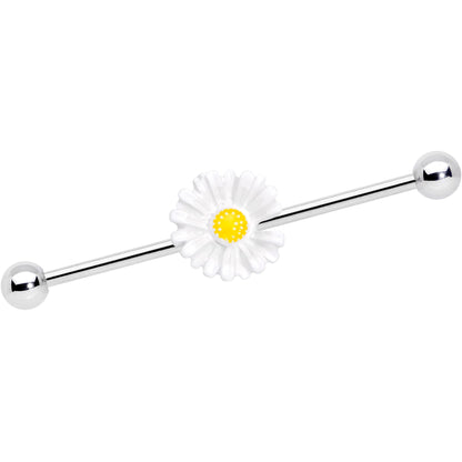14G White Daisy Industrial Barbell 38mm