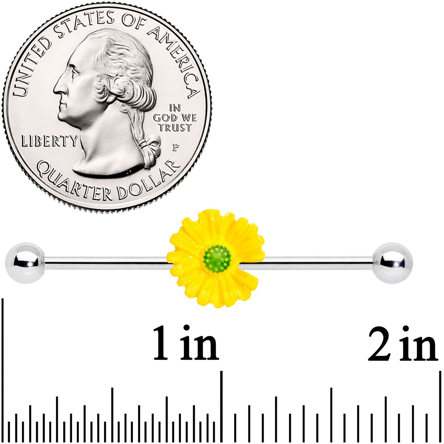 14G Yellow Daisy Industrial Barbell 38mm