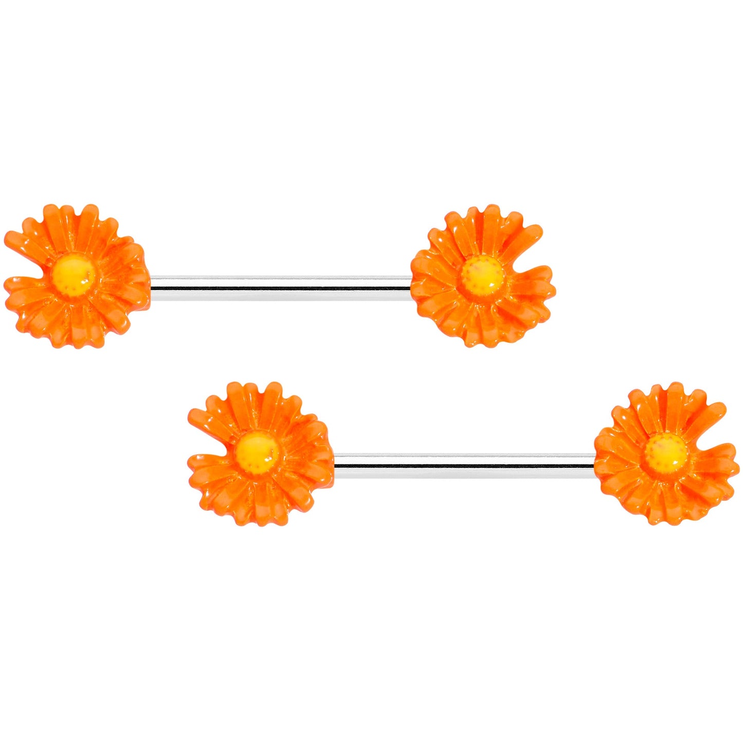 14G 5/8 Orange Flower Barbell Nipple Ring Set