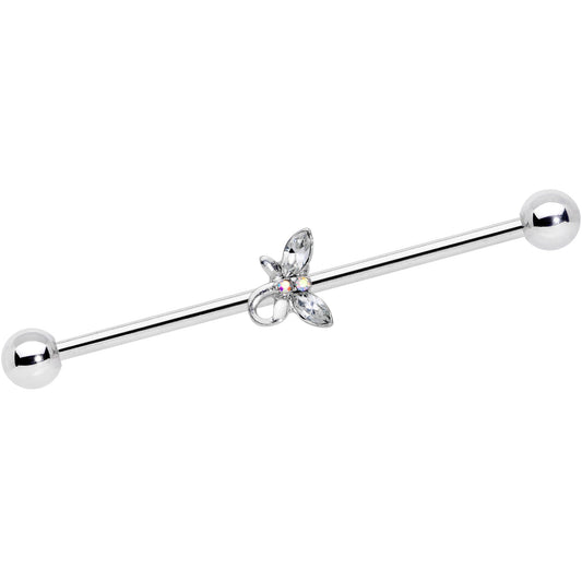 14G Clear Aurora Gem Loop Butterfly Industrial Barbell 38mm