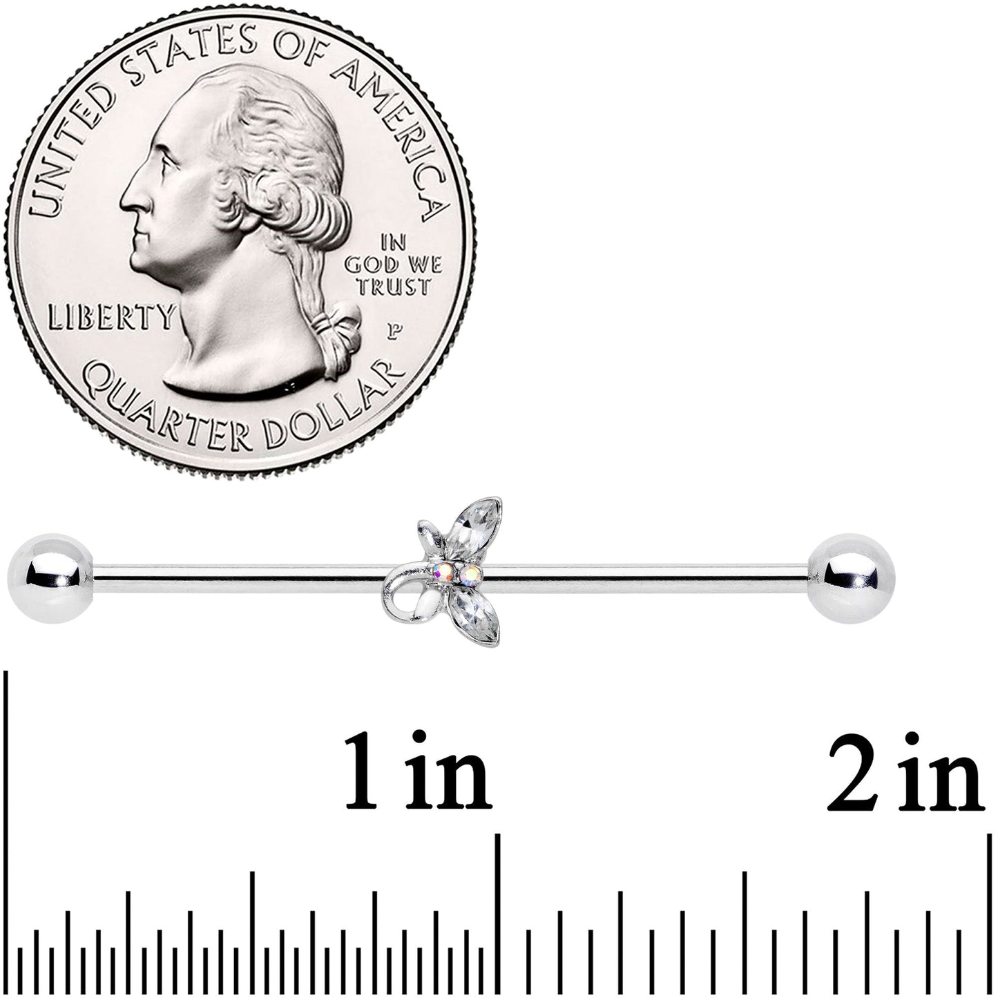 14G Clear Aurora Gem Loop Butterfly Industrial Barbell 38mm