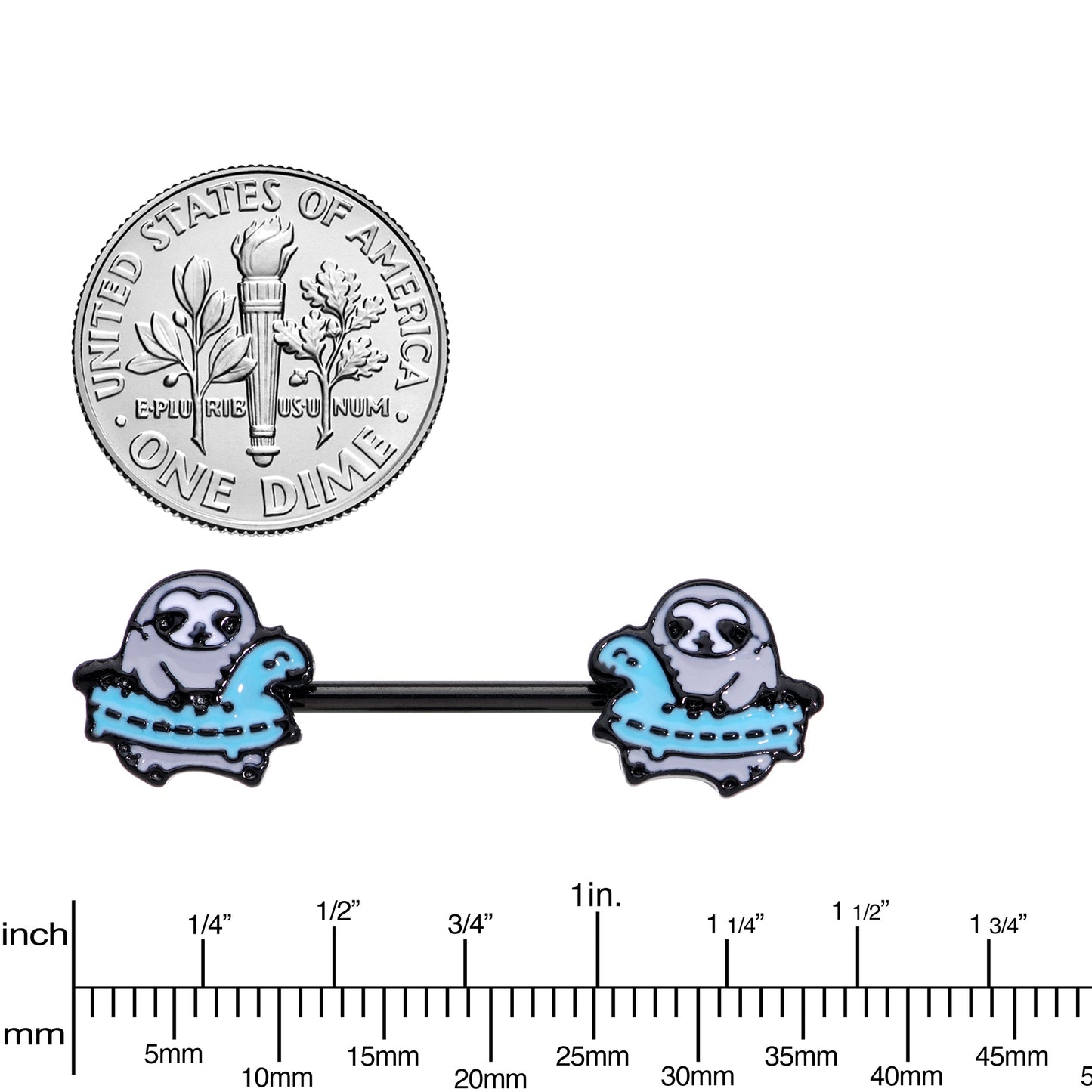 14G 9/16 Black Swimming Sloth Barbell Nipple Ring Set