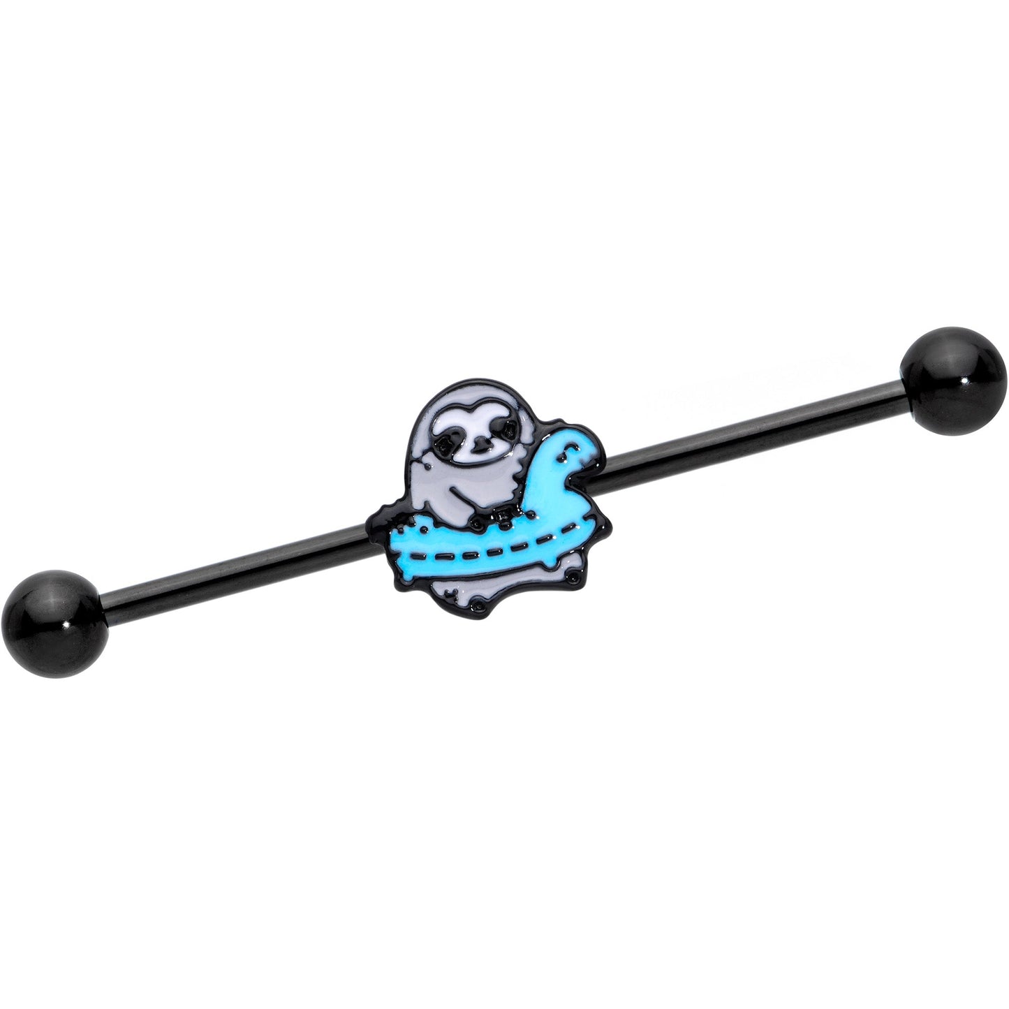 14G Black Swimming Sloth Industrial Barbell 38mm