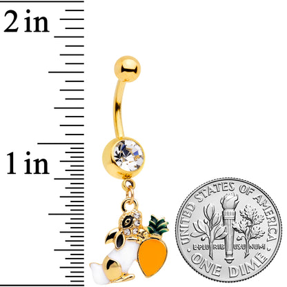 Clear Gem Gold Tone Carrot Bunny Dangle Belly Ring
