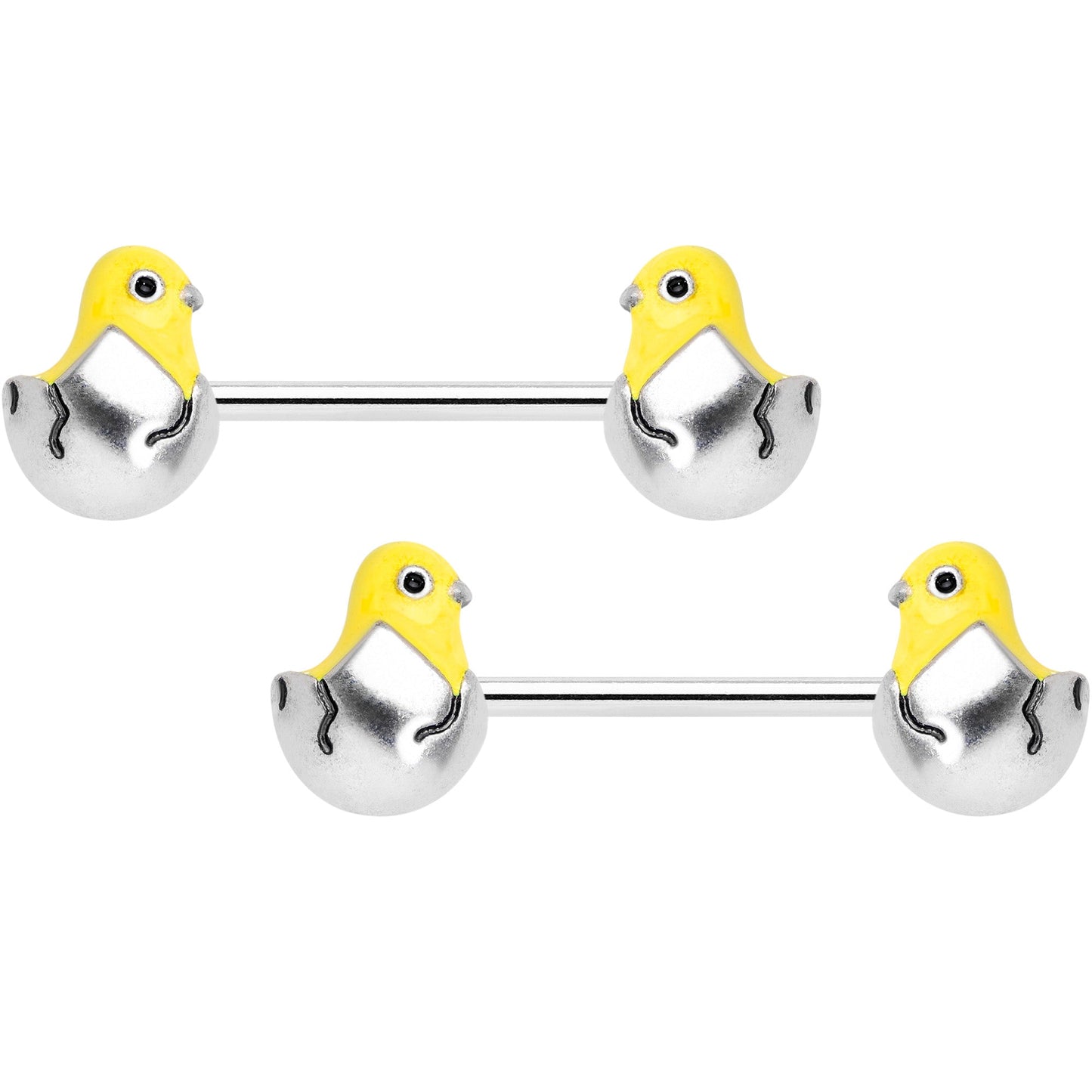 14G 9/16 Hatching Easter Chick Barbell Nipple Ring Set