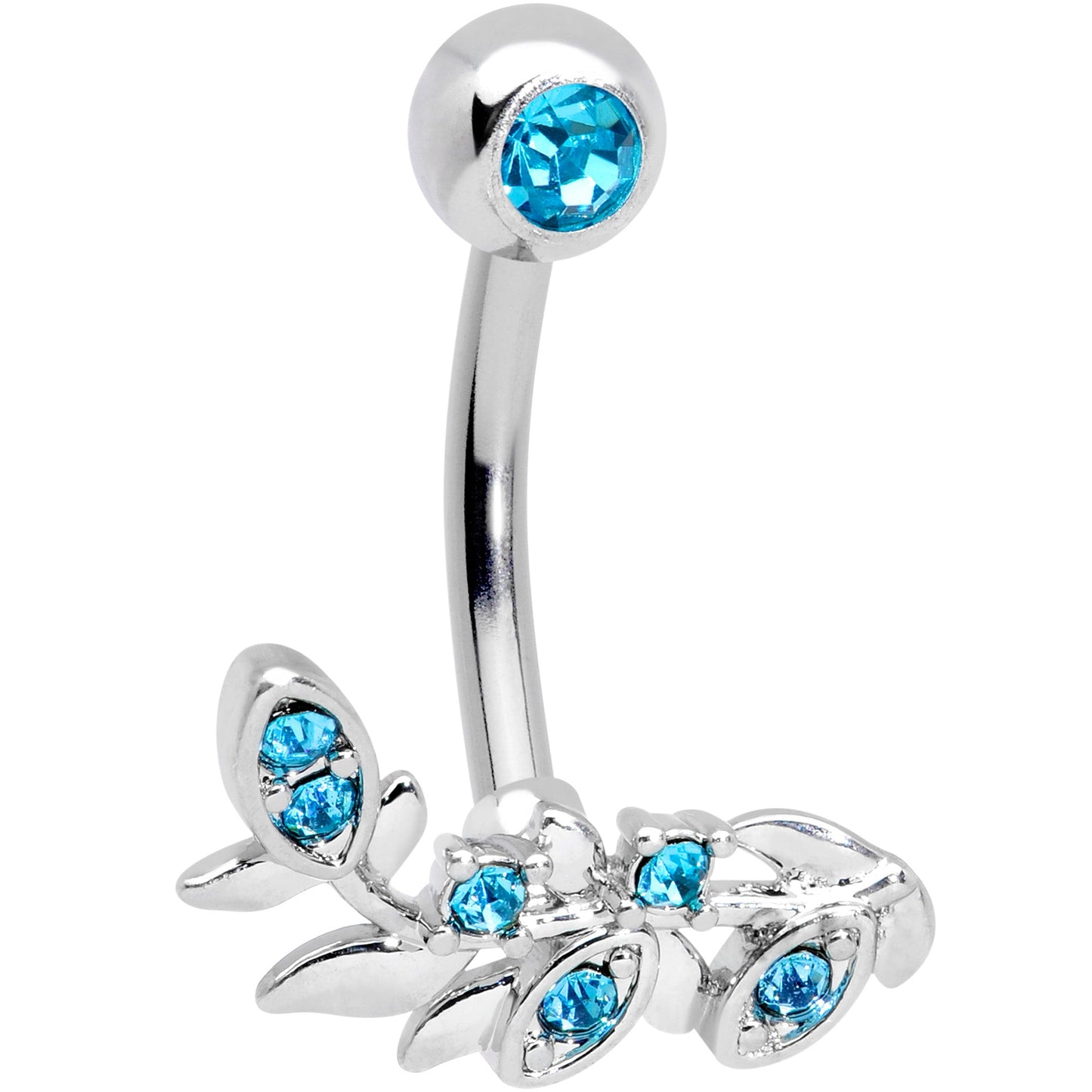 Aqua Gem Leaf Branch Belly Ring