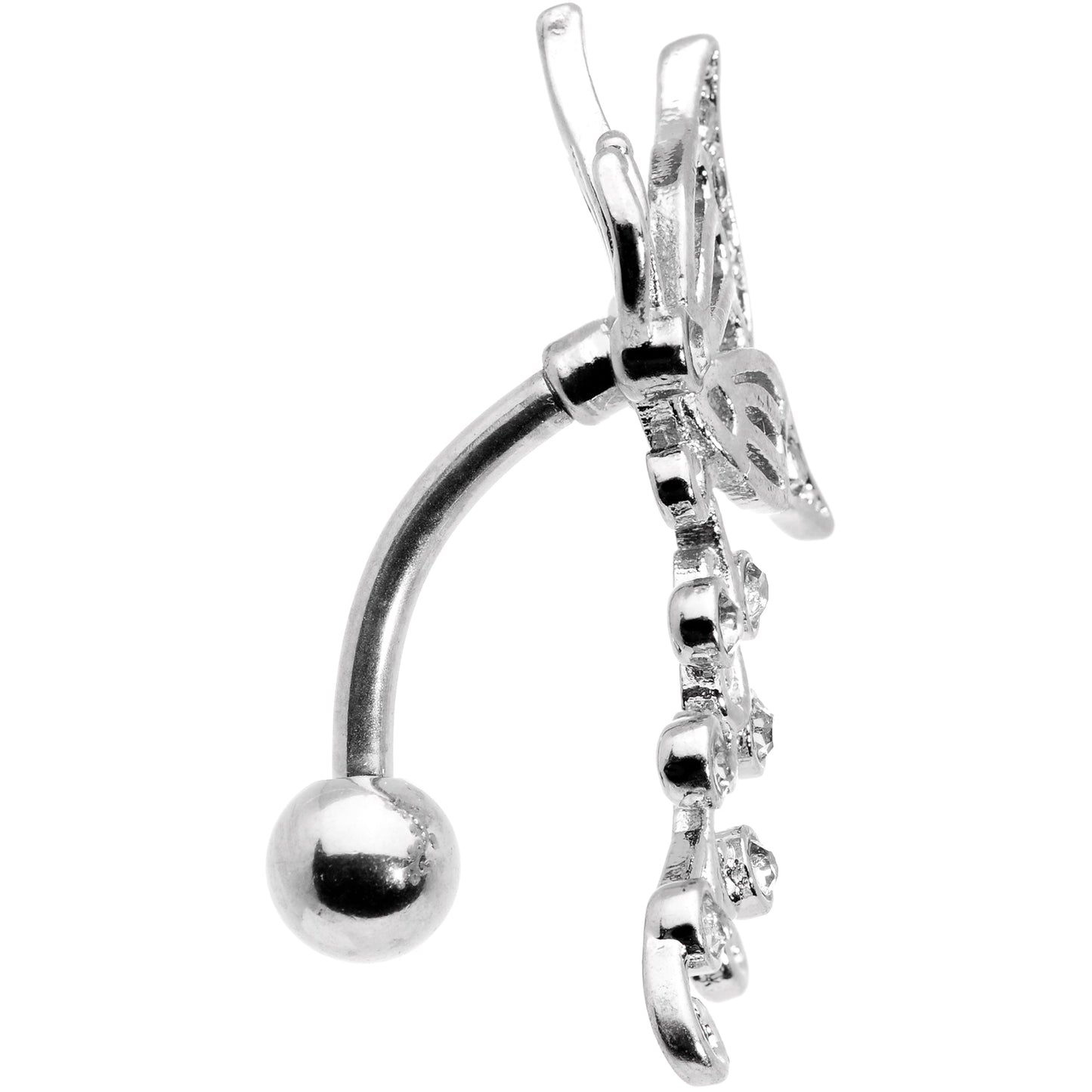 Clear Gem Butterfly Flower Garland Top Mount Belly Ring