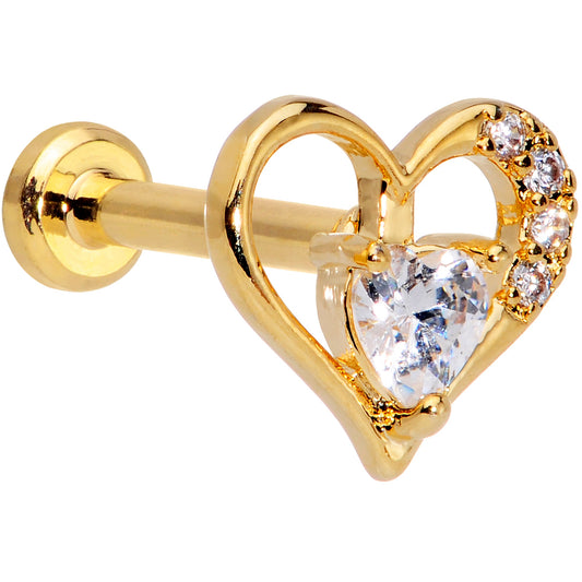16G 5/16 Clear CZ Gem Gold Tone Heart Internally Threaded Labret