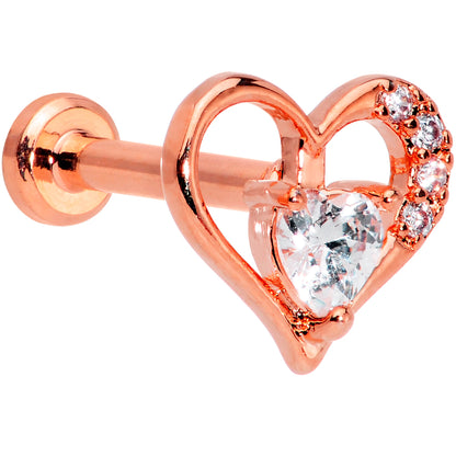 16G 5/16 Clear CZ Gem Rose Gold Hue Heart Internal Thread Labret