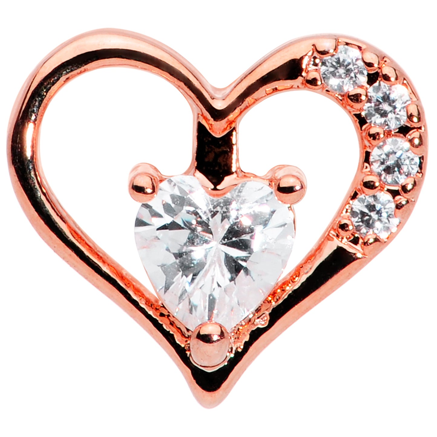 16G 5/16 Clear CZ Gem Rose Gold Hue Heart Internal Thread Labret