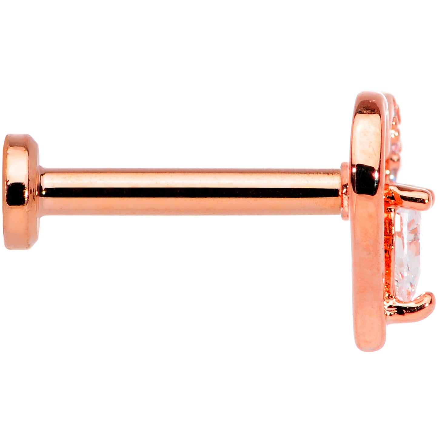16G 5/16 Clear CZ Gem Rose Gold Hue Heart Internal Thread Labret